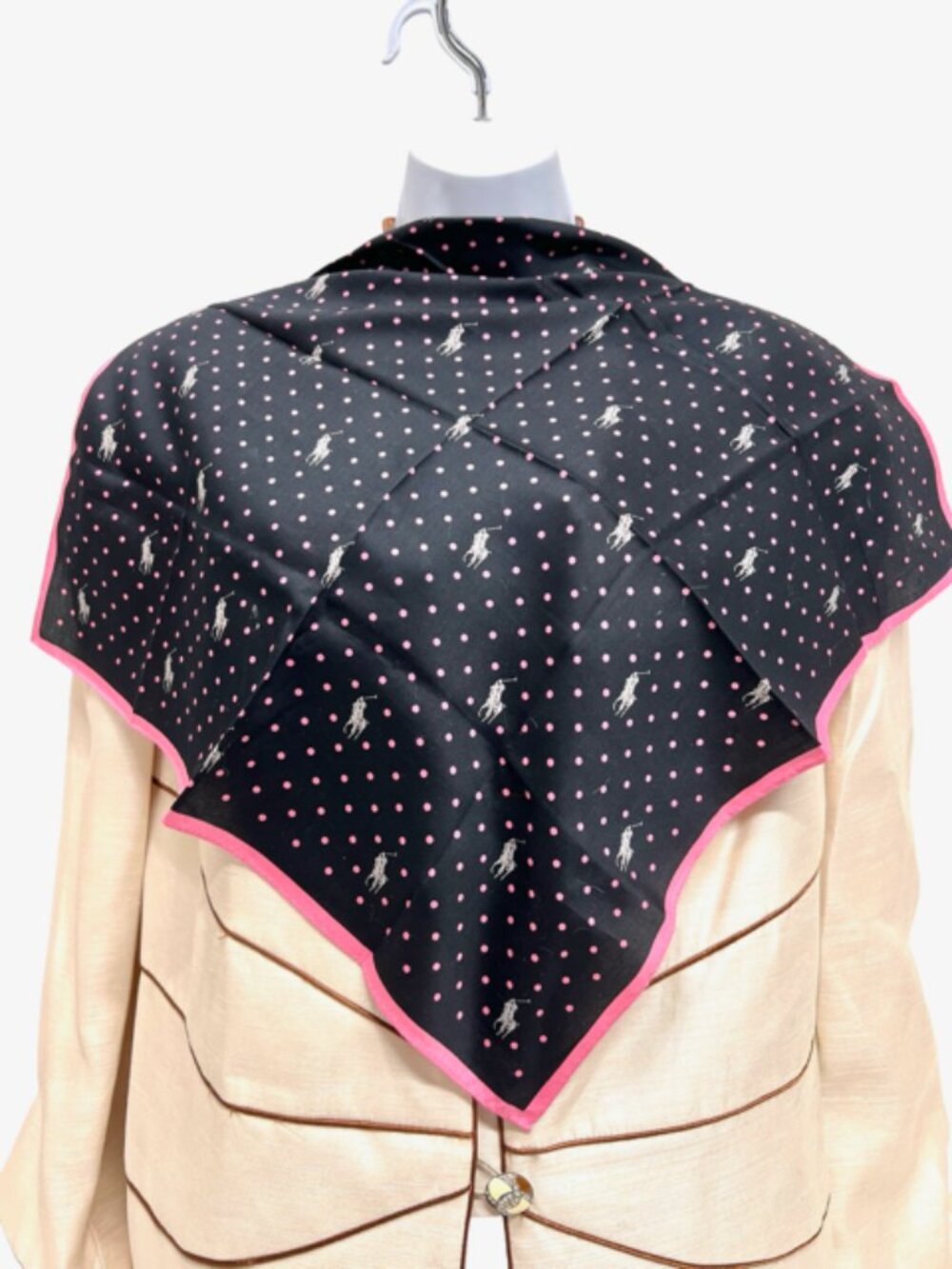 New HandTowel & MiniScarf Polo R. Laurent & Aquascutum London Black pink dot (91 - Picture 2 of 11